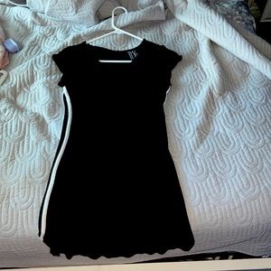 Basic black dress with white stripes on the side